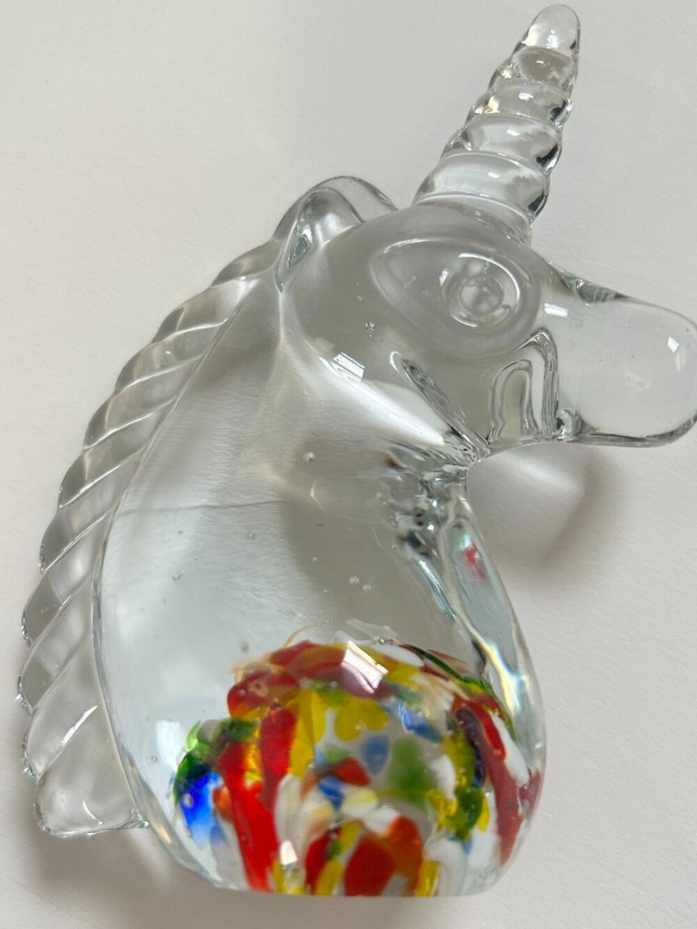 Vintage Clear & Colorful Murano style Art Glass Unicorn Paperweight Figurine